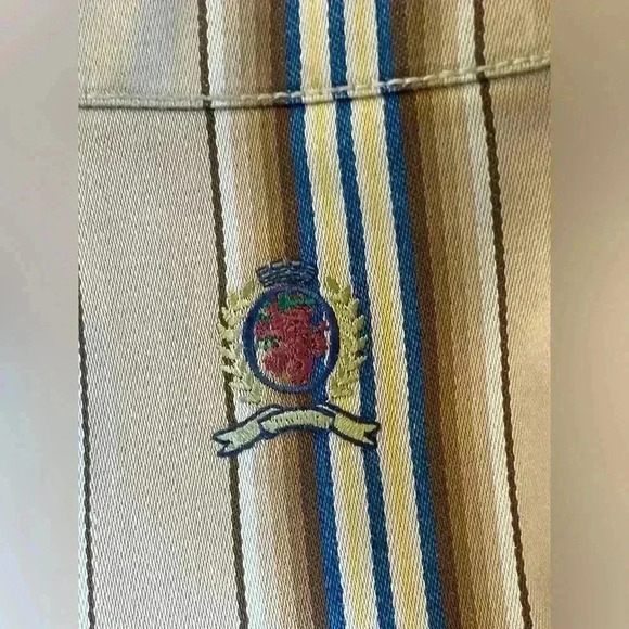 Tommy Hilfiger Men’s Beige Striped Collarless Shirt Crest Heavyweight Large - Picture 6 of 12